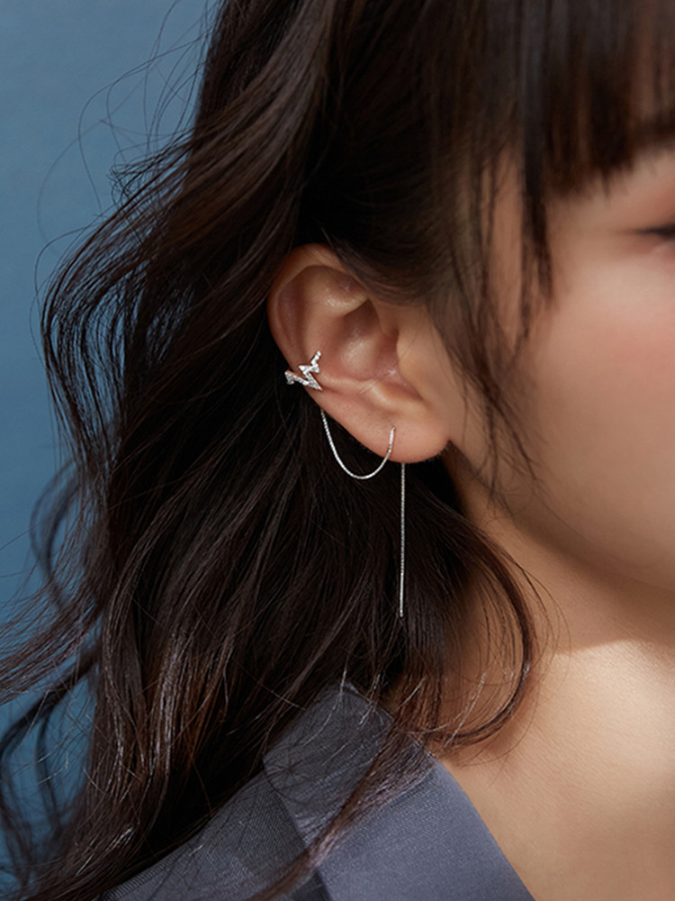 Ear Cuff No Piercing - Orecchini a clip con doppia catena