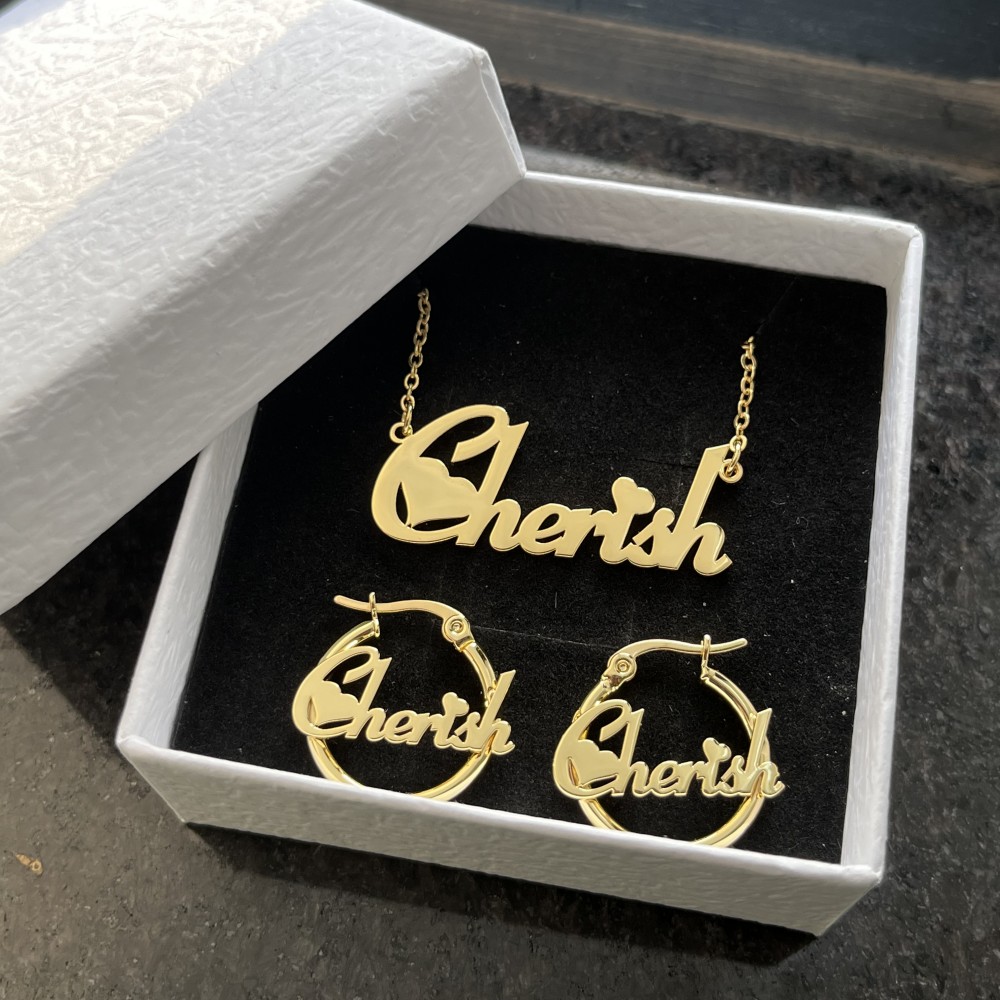 Engraved Name Necklace - DUOYING Set di gioielli con orecchini