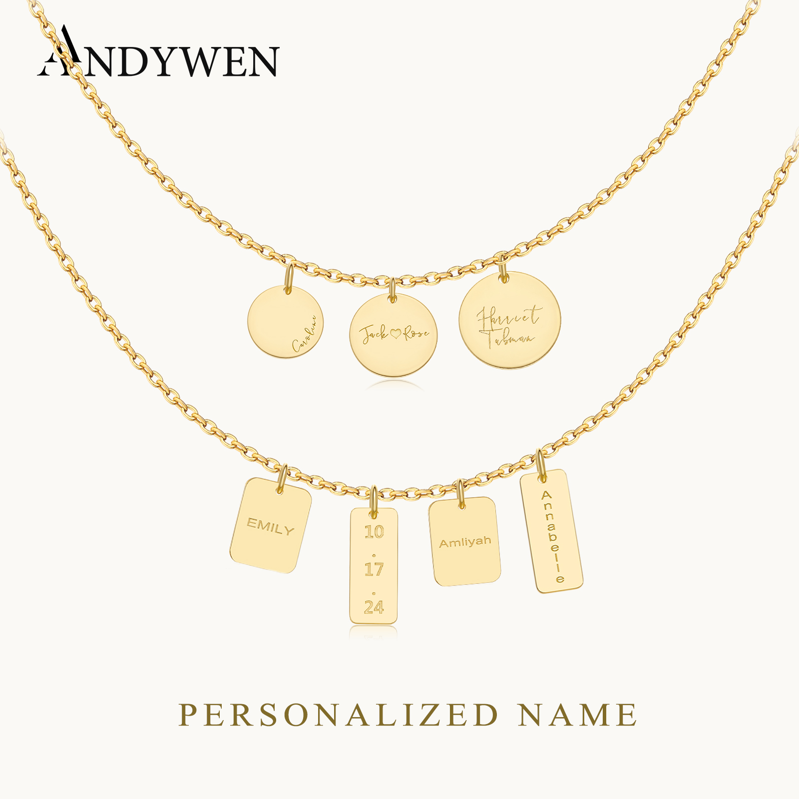 Engraved Name Necklace - ANDYWEN Collana con ciondolo con lettera